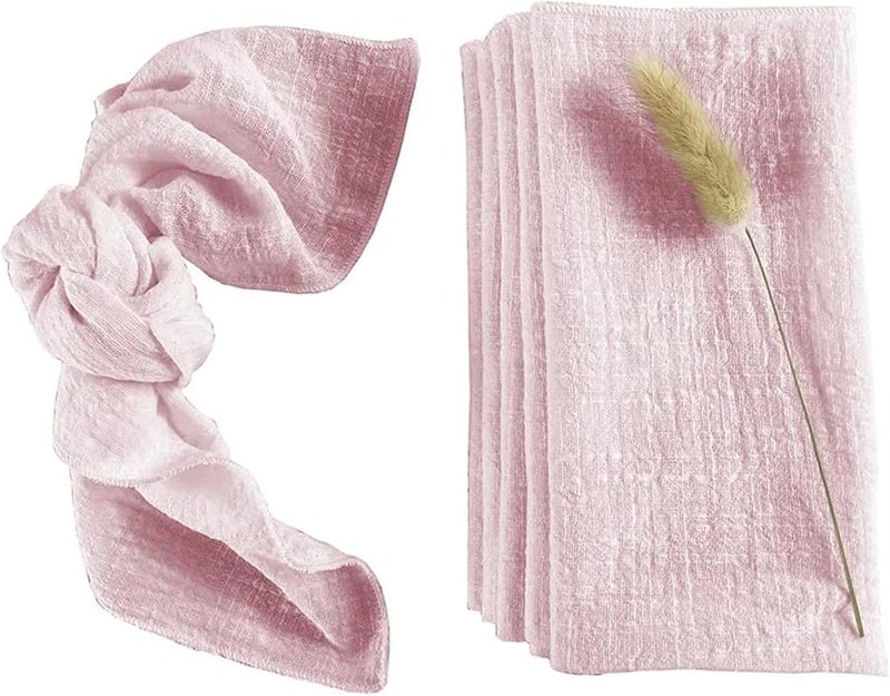 مناديل الكتان الوردية 30x30 سم 20 قطعة مناديل قماش قطني مناشف طاولة زفاف ديكور - Image 1